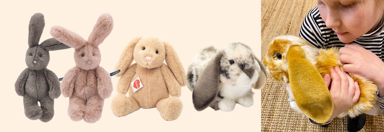 kaninbamser grå og rosa i øko-tex bomuld og kaninbamser plys til baby og børn hos Nordic Simply