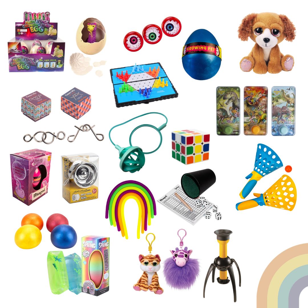 Små gaver til børnefødselsdag i kasse mest for drenge fås hos Nordic Simply