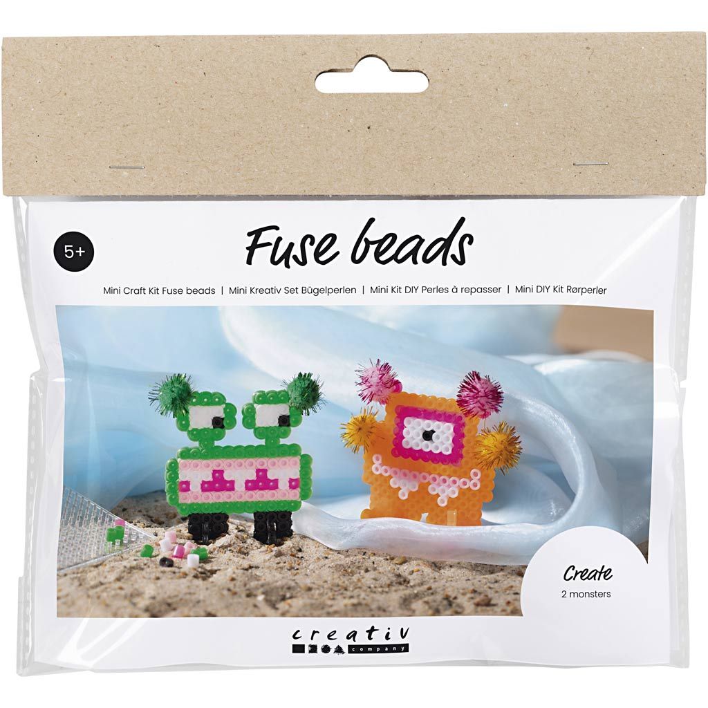 mini diy sæt med rørperler, skab dine egne monstre, krea fra 5 år og op.