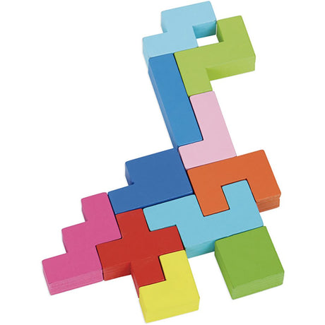 Farverigt Astublock hjernevrider spil i træ her formet som en dinosaur, perfekt til børn fra 5 år