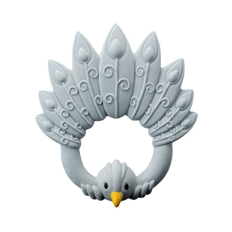 Lyseblå bidering formet som en påfugl i naturgummi fra Natruba fås hos Nordic Simply