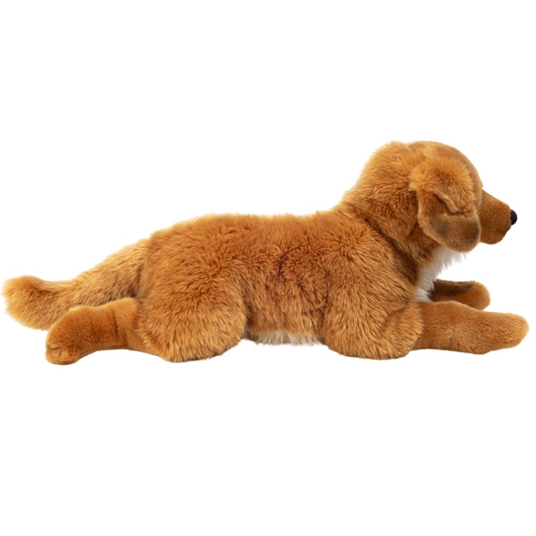 Stor Golden Retriever bamse, ligger set fra siden, ligner ægte lys Golden Retriever hund fra Teddy Hermann, fås hos Nordic Simply