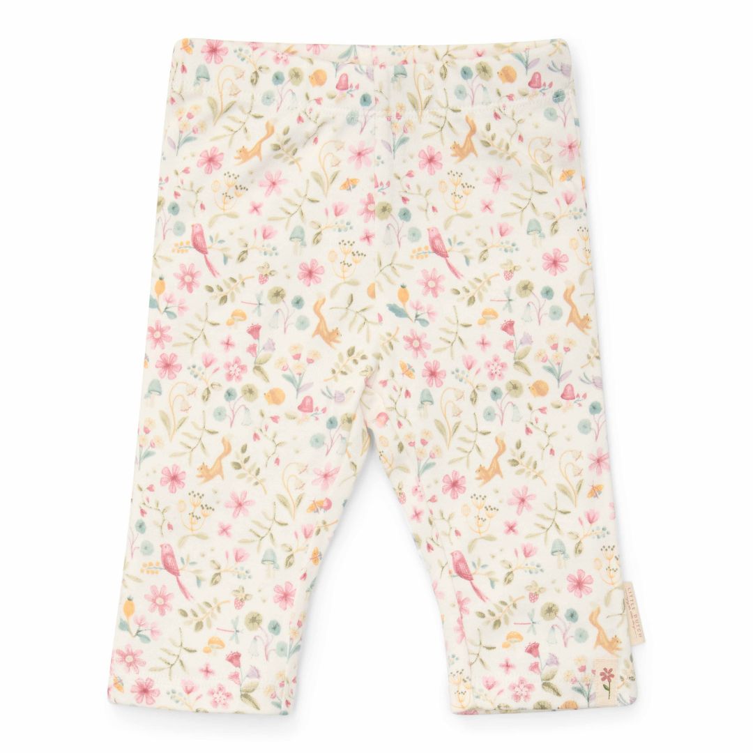 Leggings til baby, babybukser hvid med Rosa motiver. Blød bomuld fra Little Dutch.