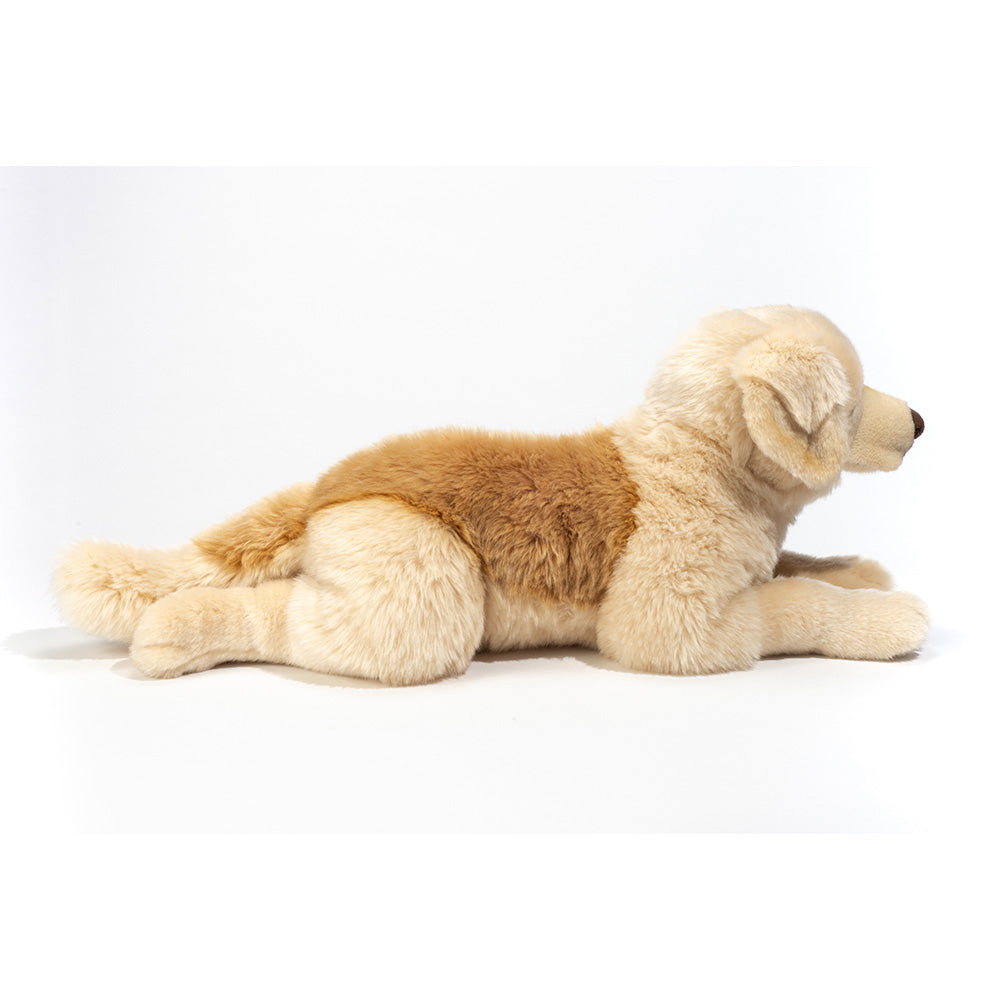 Stor Golden Retriever bamse lys måler 60 cm, her set fra siden, krammevenlig blød bamsehund, perfekt til leg og venskab