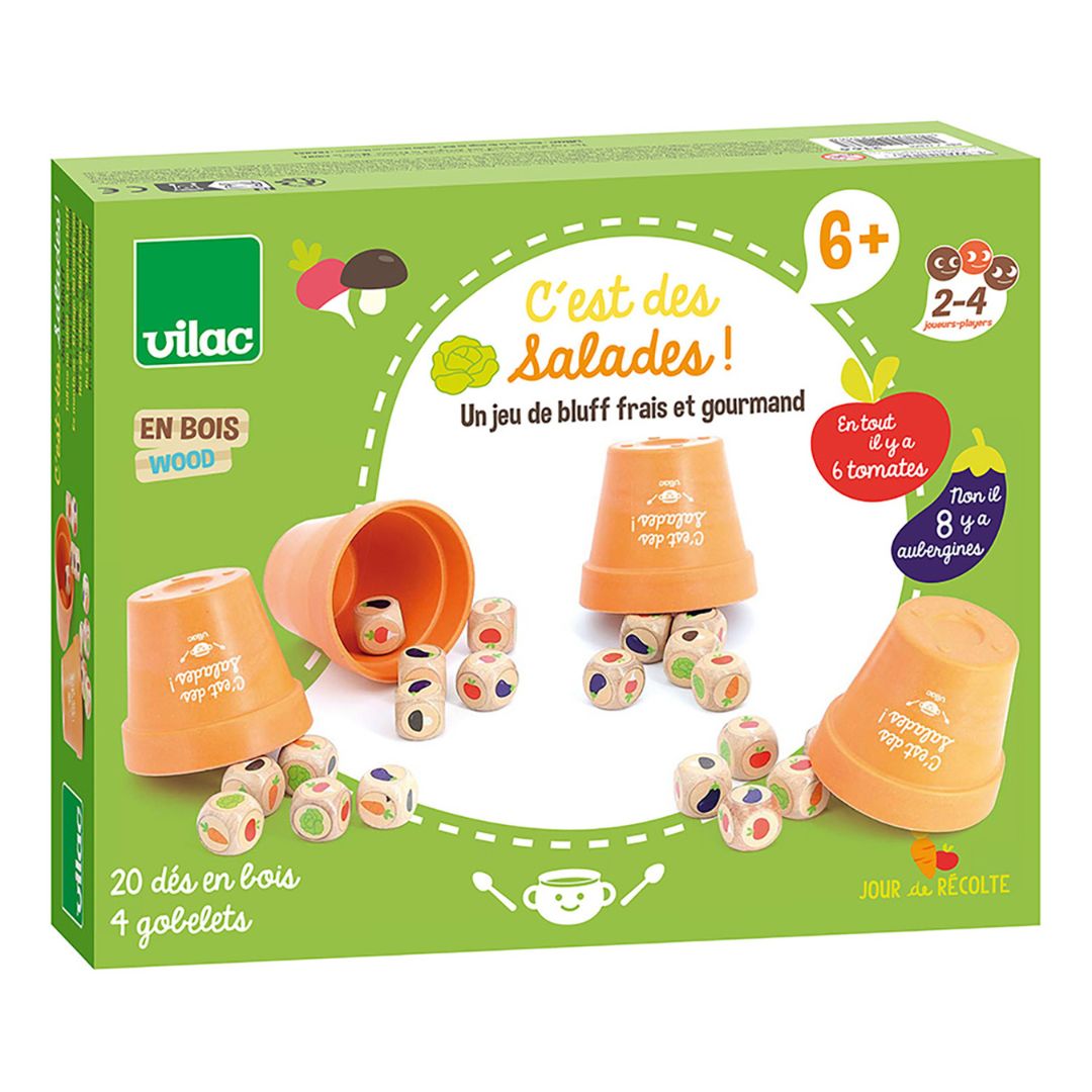 Bluffspil med terninger i træ og urtepotter, sjovt og lærerigt spil for 2-4 spillere.