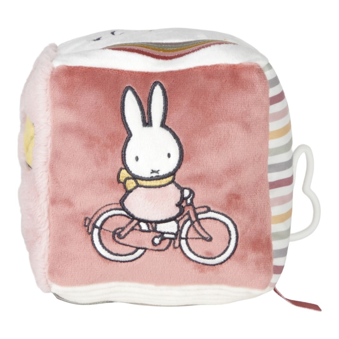 Aktivitetsterning til baby | Kanin rosa med Miffy der cykler, blød og farverig for sanseleg.