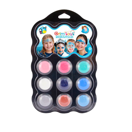 Palette med Eventyr ansigtsmalig, 9 allergivenlige pastelfarver fra Grim'Tout fås hos Nordic Simply