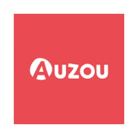 Auzou logo, hvid tekst på rød baggrund