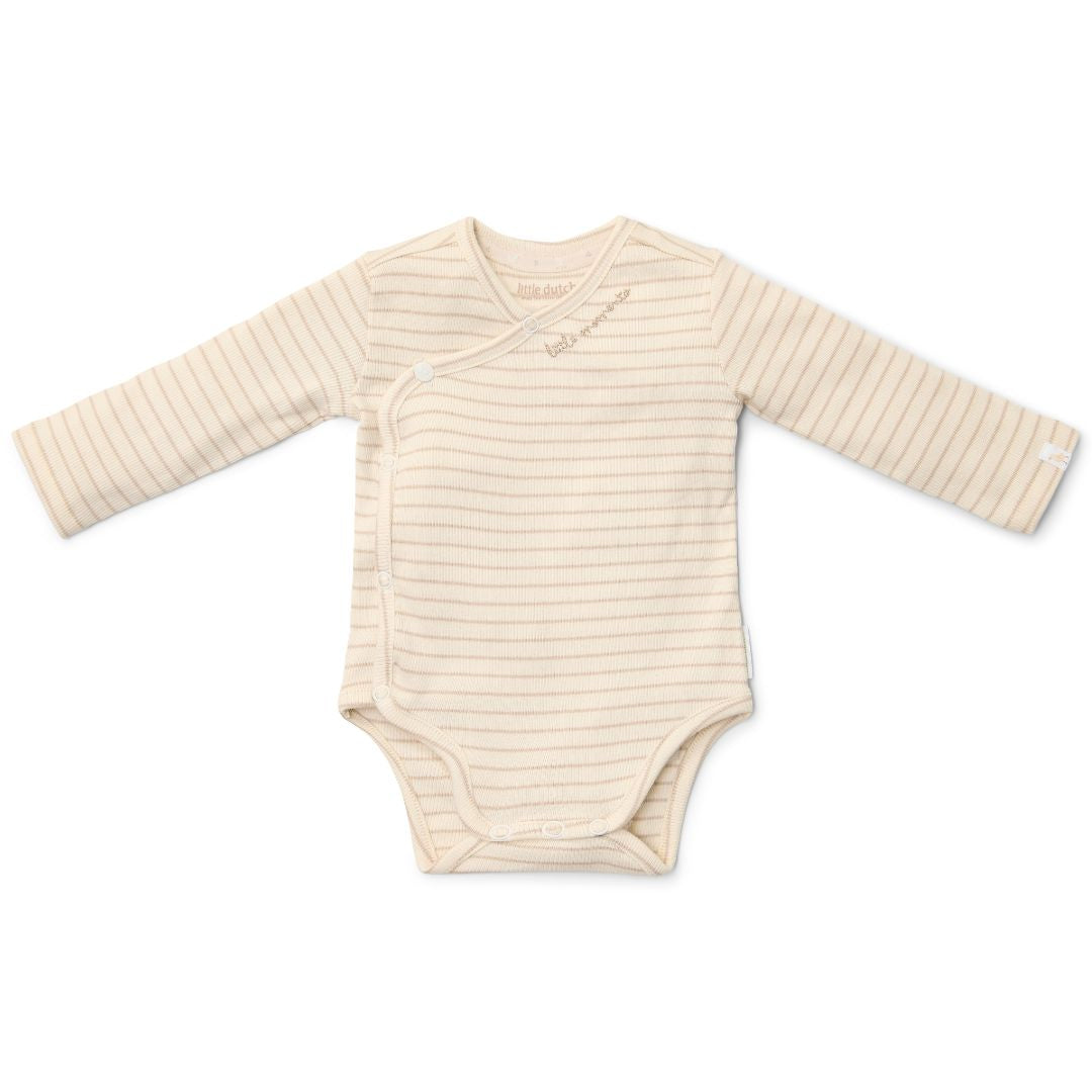 Hvid body med striber til baby. Lange ærmer, blød bonuld fra Little Dutch.