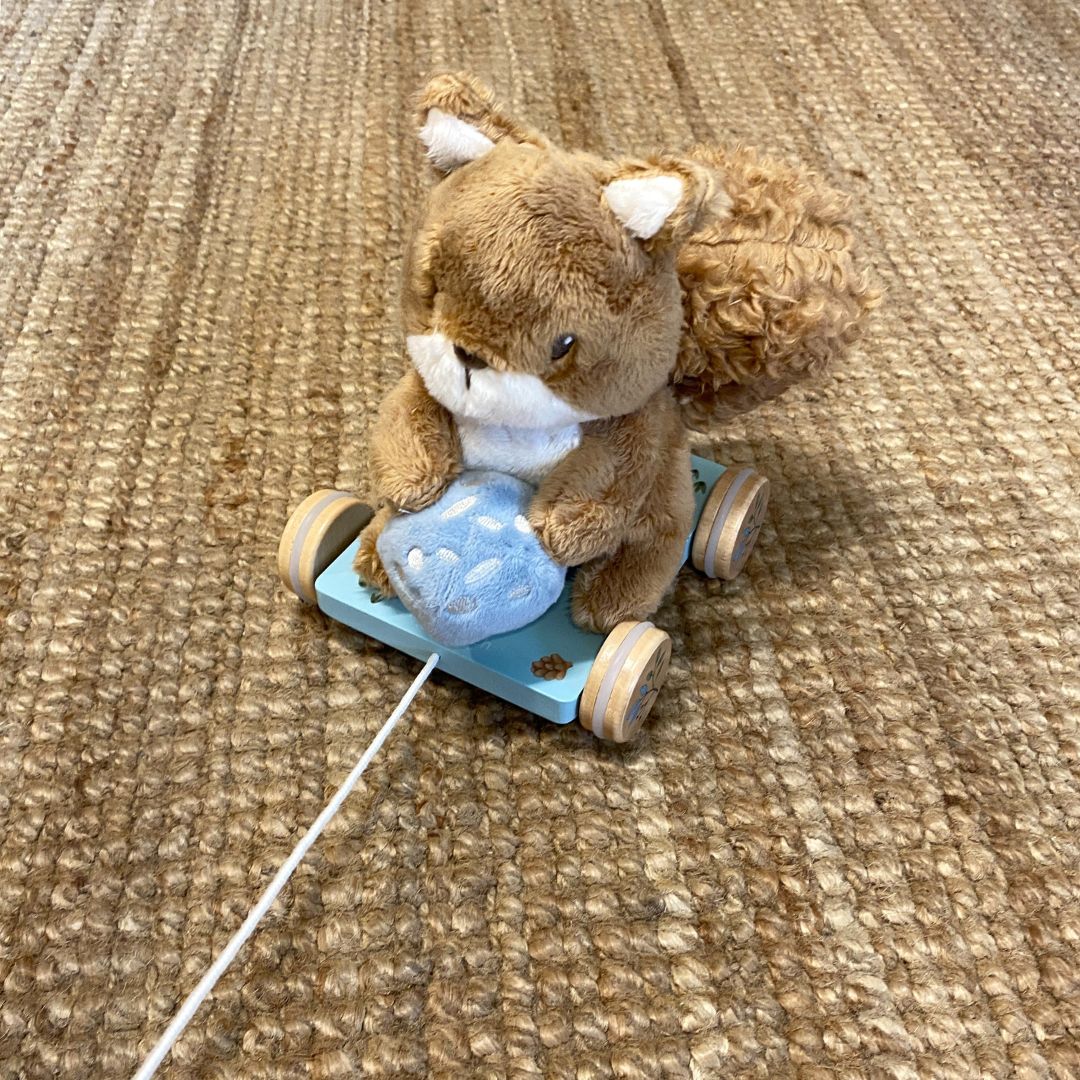 Egern bamse på trækvogn hen over gulvet fra Little Dutch, legetøj til børn 18 måneder, klar til eventyr!