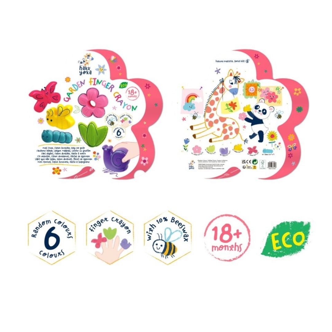 Æske med Haku Yoka fingerfarver formet som insekter og blomster, lavet af bivoks. Fås hos Nordic Simply. Perfekte til små kreative hænder.