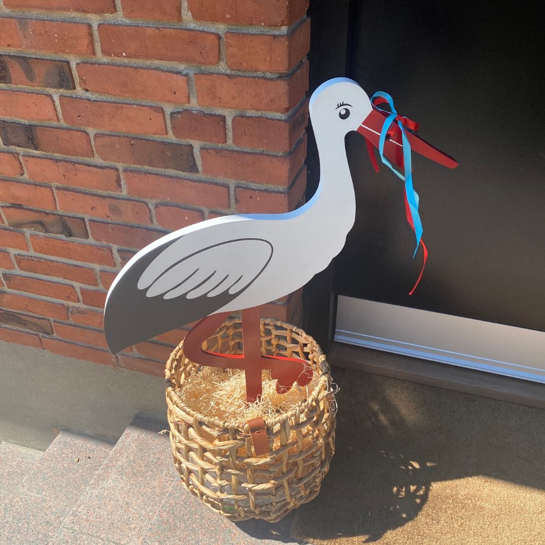 fødselsstork og barselsstork 80 cm fra Magni står klar til at modtage en lille ny, set hos Nordic Simply