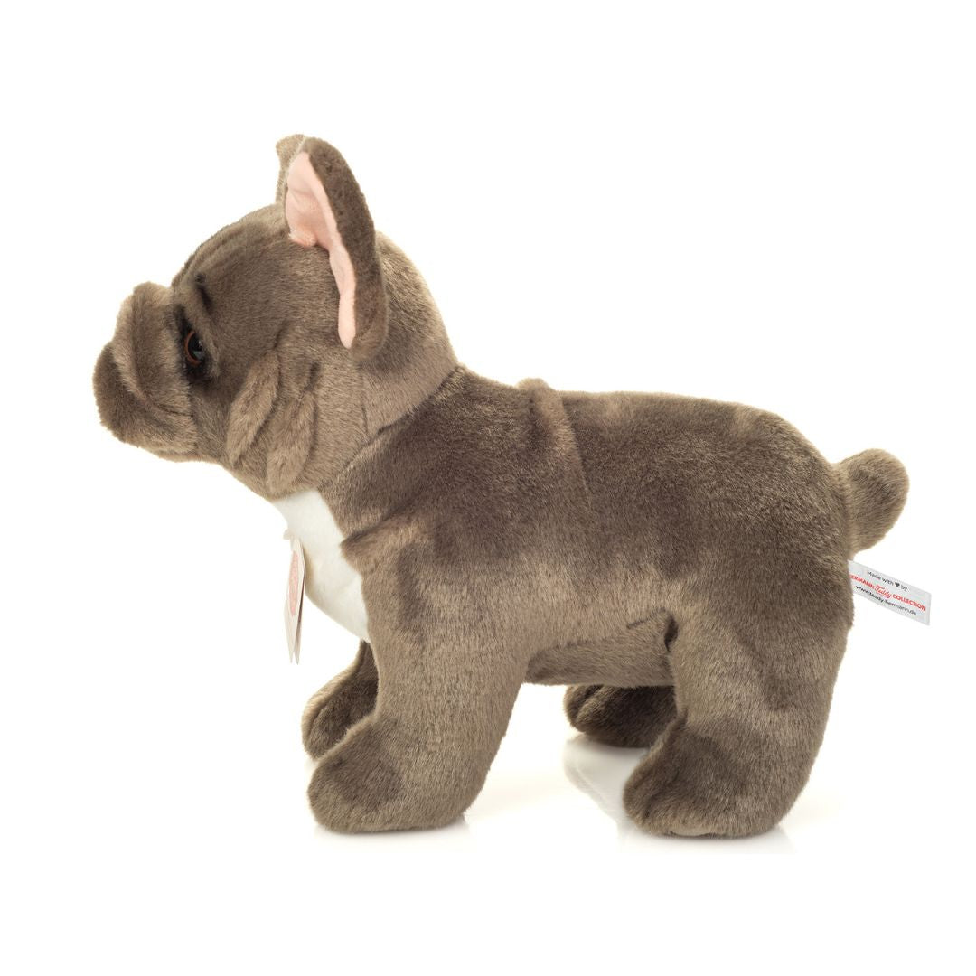 Grå Fransk Bulldog bamse, 30 cm, står op, ligesom en ægte hund fra Teddy Hermann.