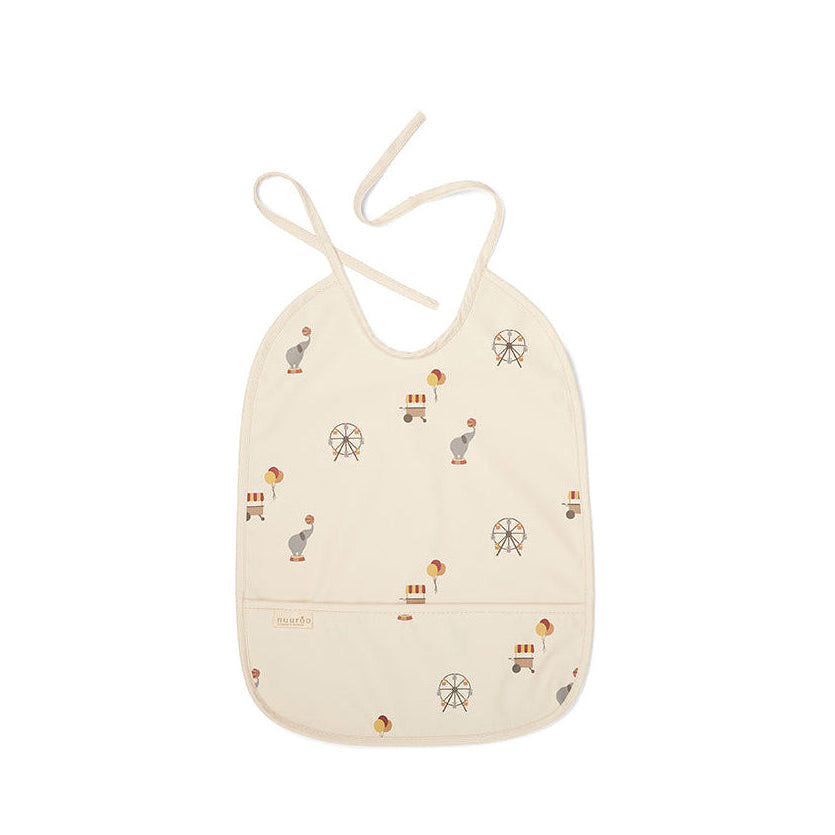 hagesmaek i beige med motiver af cirkus, og lomme foran, unisex.
