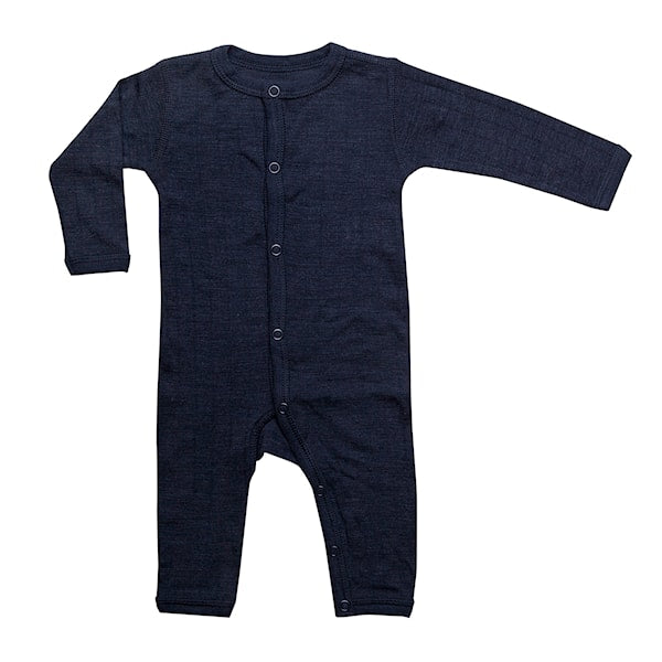 mørkeblåheldragt med lange ærmer til baby. Joha baby jumpsuit i uld/silke med knapper foran. Farve navy.