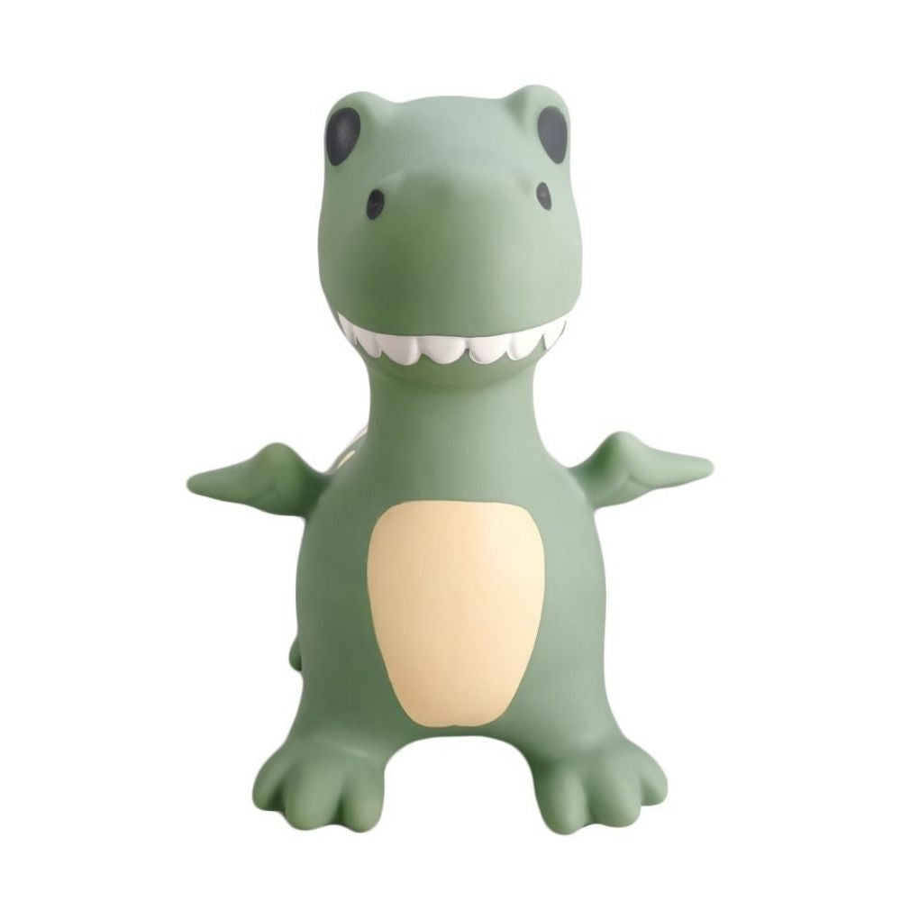 Grøn dino dino hoppedyr set forfra fra Find that Hippo fås hos Nordic Simply
