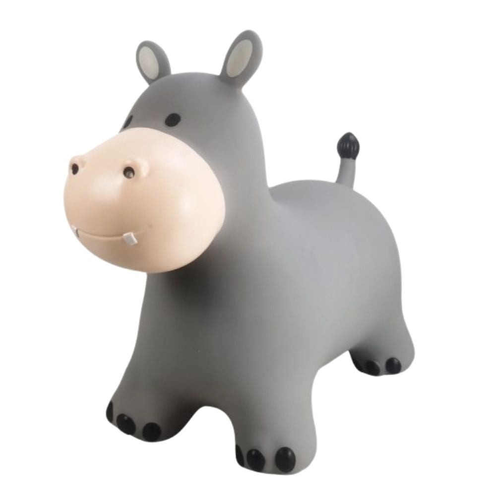 Flodhest hoppedyr i lys grå, perfekt til leg, træning af balance og koordination for børn fra 2 år.