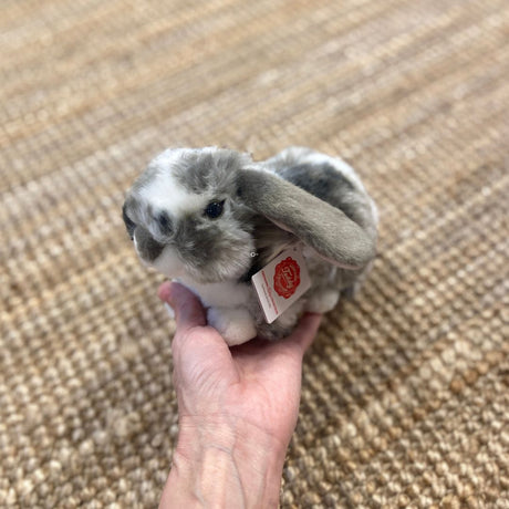 Kanin bamse dværgvædder grå, 23 cm, blød krammevenlig plyskanin i hånd