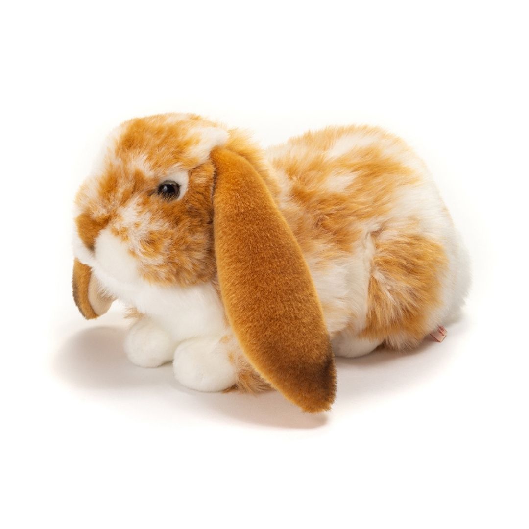 Brun-hvid vædder-kanin bamse, ligner ægte kanin kæledyr - perfekt til rolle- og fantasileg, fra Teddy Hermann fås hos Nordic Simply