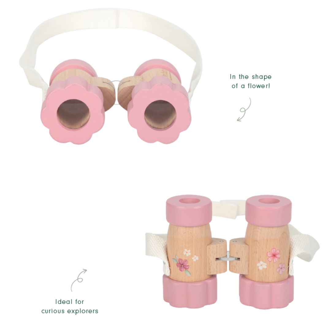 Kikkert i træ til børn i rosa farver med søde illustrationer fra Fairy Garden, perfekt til opdagelse i naturen