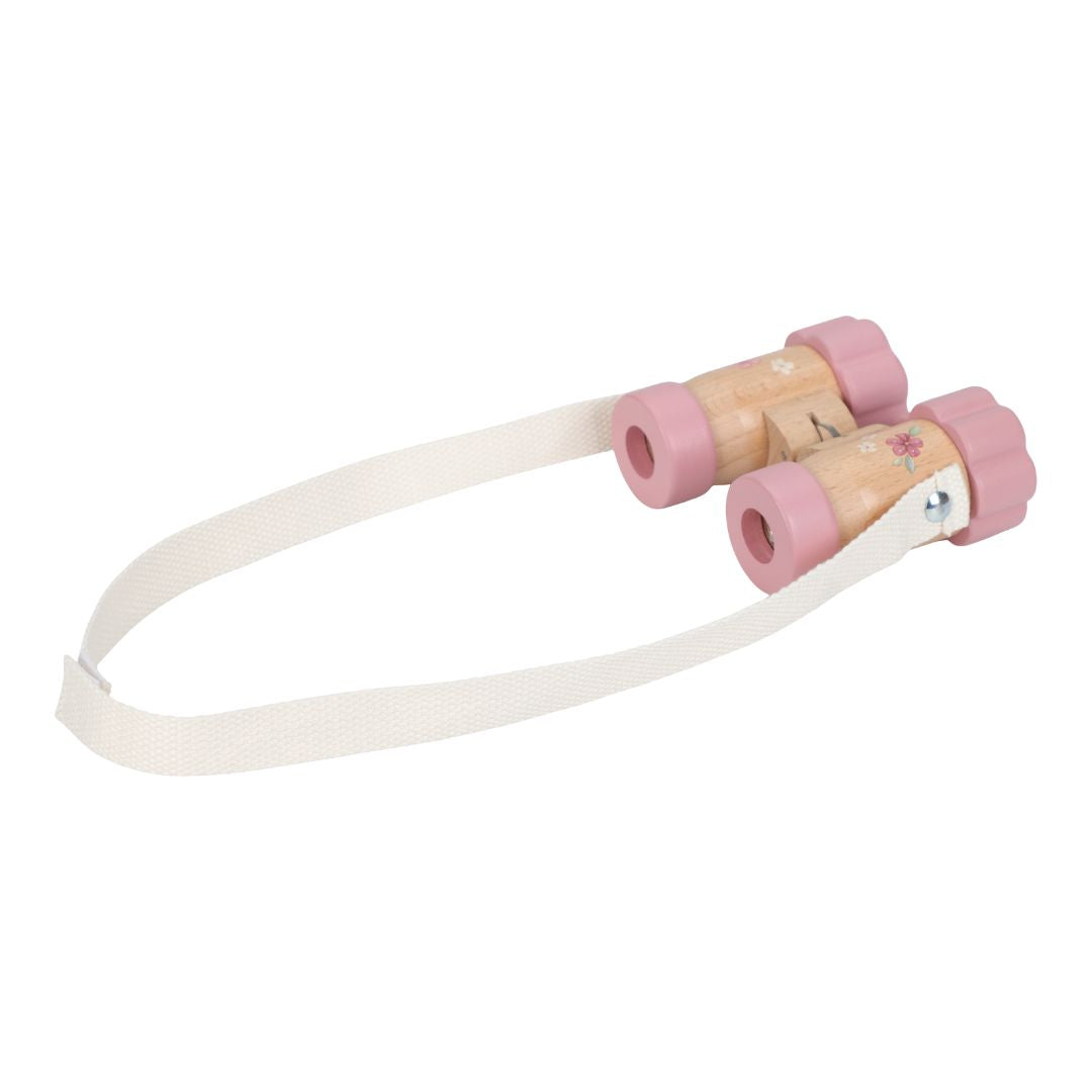 Kikkert i træ til barn i rosa og blå farver med blomsterillustrationer fra Little Dutch.