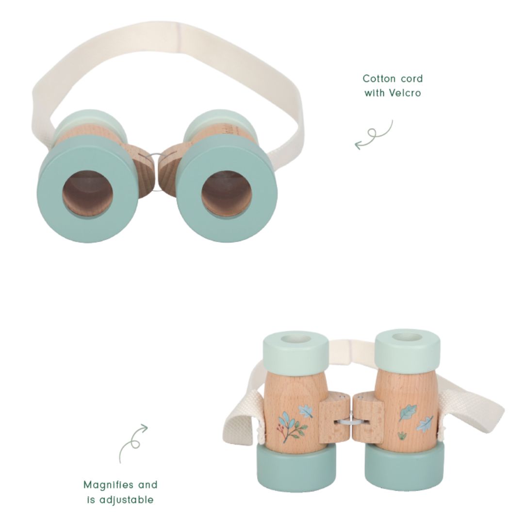 Kikkert i træ med turkis detaljer og fine illustrationer fra Little Dutch til børn, perfekt til naturoplevelser.