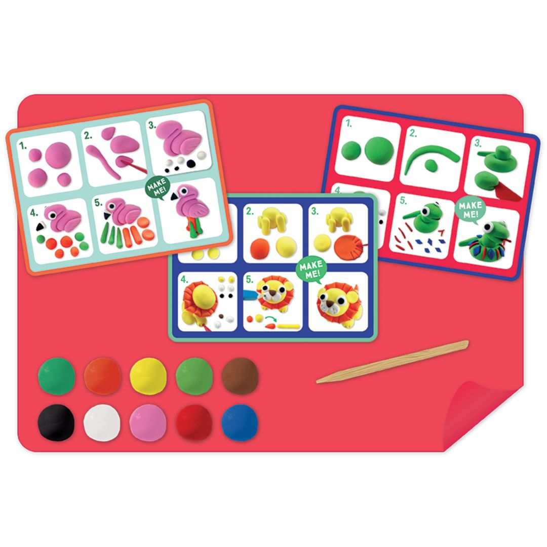 Lege ler hærder selv | Jungle & Dyr sæt med farverigt ler, instruktioner og silikonemåtte til kreative børn.