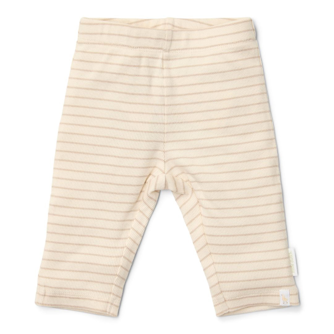 Beige Leggings til baby med brune striber. Blød bomuld fra Little Dutch.