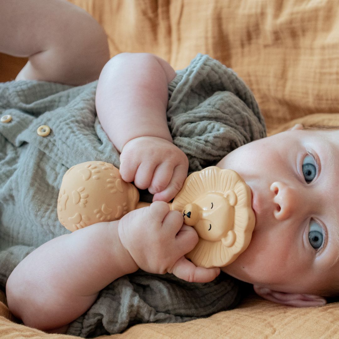 Baby med Natruba løve rangle hos Nordic Simply.