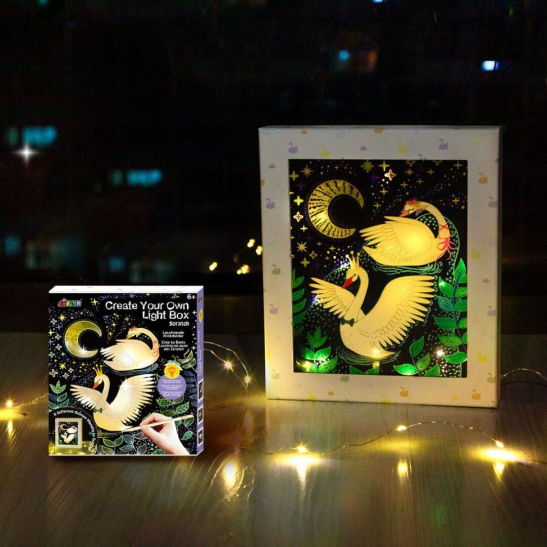 Lysboks DIY oplyst med svaner og stjerner, skab dit eget nattelys til børneværelset og vær kreativ.