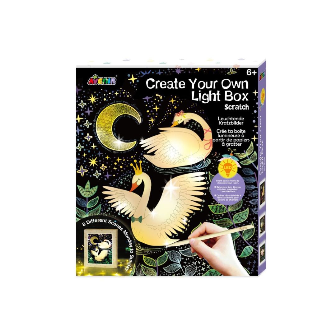 Æske til lysboks DIY med svaner og stjerner, skab dit eget nattelys til børneværelset og vær kreativ.