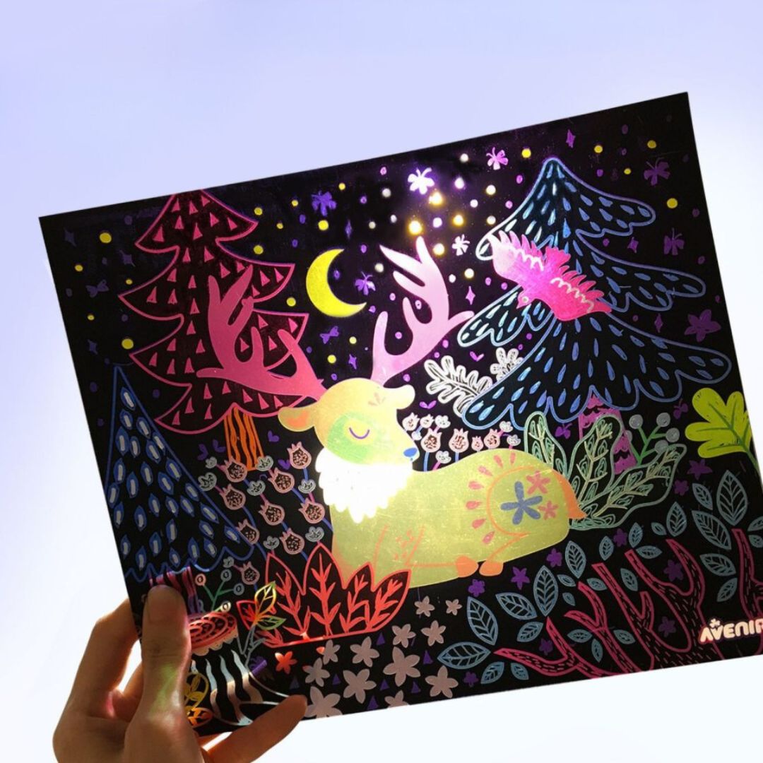 scratch ark med rådyr til lysboks lav selv til børn - kreativt legetøj til store børn fra Avenir, fås hos Nordic Simply