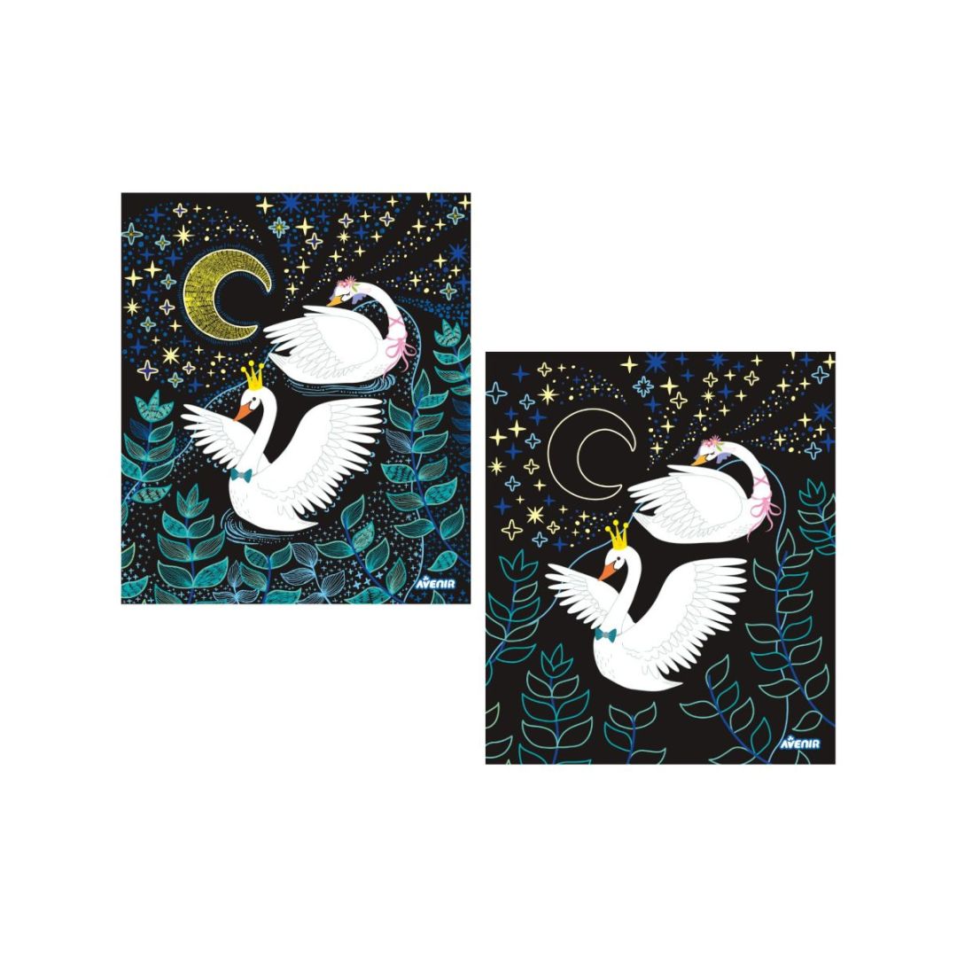 scratch ark med svaner til lysboks diy lav din egen lyskasse til børneværelset fra Avenir - kreativt legetøj, fås hos Nordic Simply