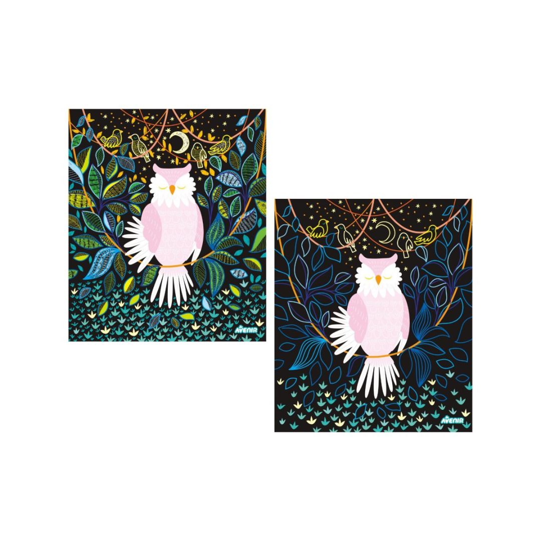 scratch ark med ugle til lav selv lysboks til børn - kreativt legetøj til børn fra 6 år