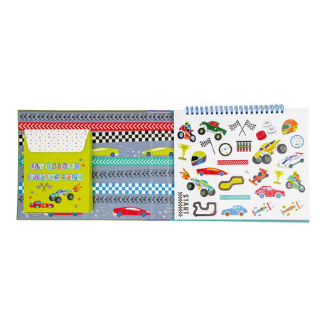 Magisk malebog med biler og tryllepen - kreativt legetøj til børn med farverige illustrationer.