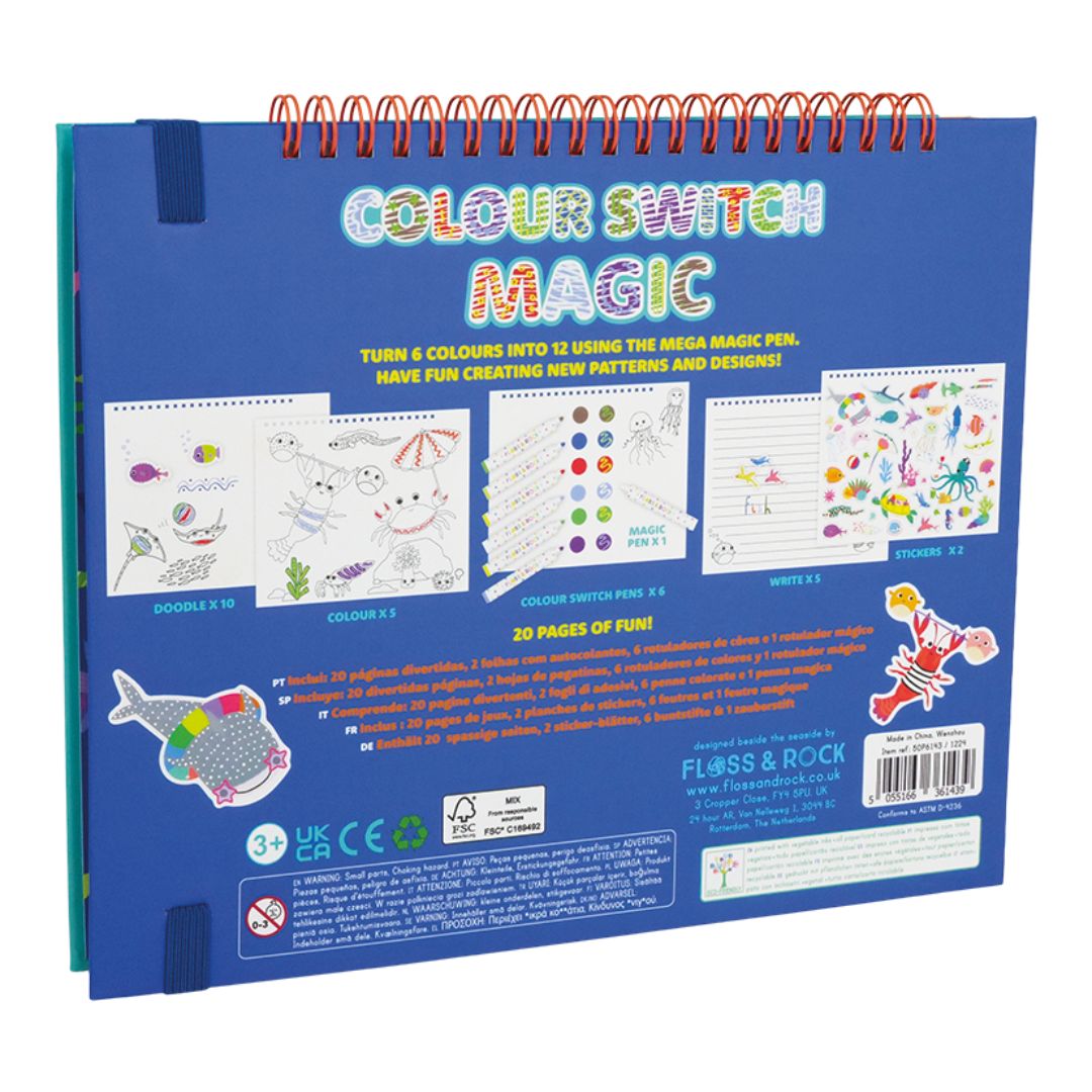 Magisk malebog med havets dyr og tryllepen til børn, hvor 6 farver bliver til 12. 20 siders sjov på ferie og rejser.