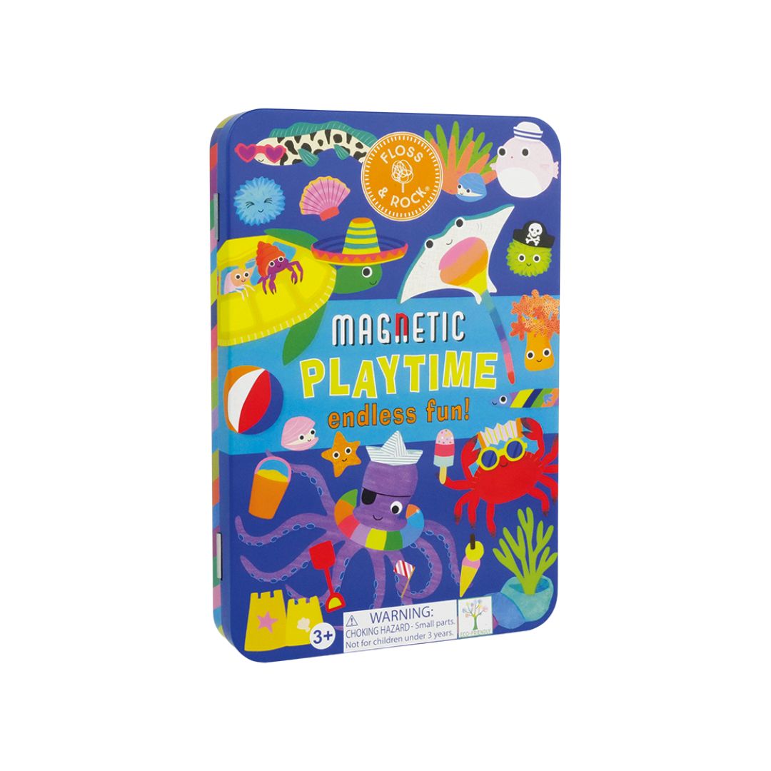 Magnetisk legesæt med havet, fisk og motiver fra stranden, godt legetøj til fordybelse, finmotorik og rejser med børn fås hos Nordic Simply
