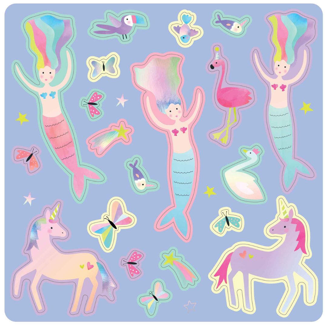Magnetisk spil 4 i 1 | Fantasi klistermærker med havfruer, unicorns og farverige sommerfugle.