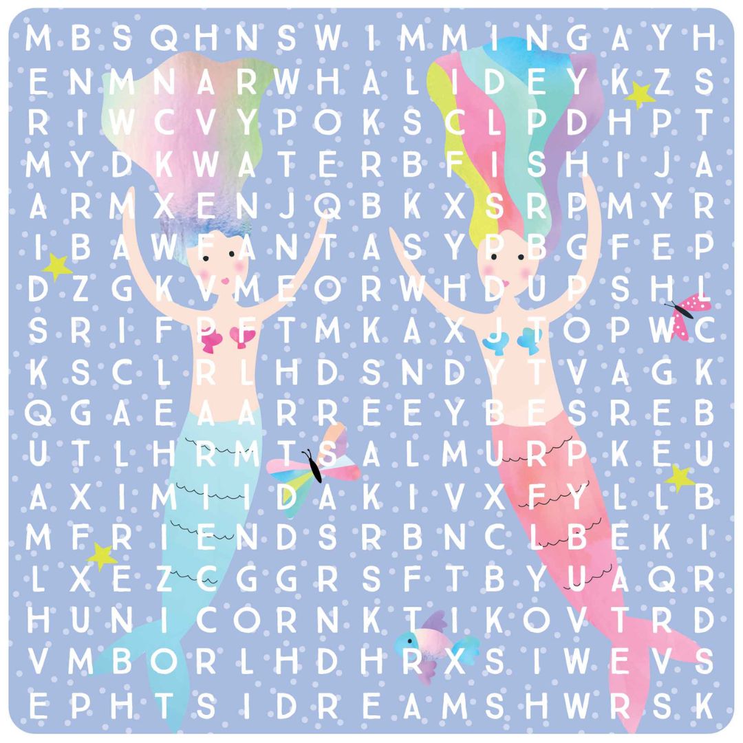 Magnetisk spil 4 i 1 | Fantasi - sjovt ordsøgning med havfruer på farverig baggrund.