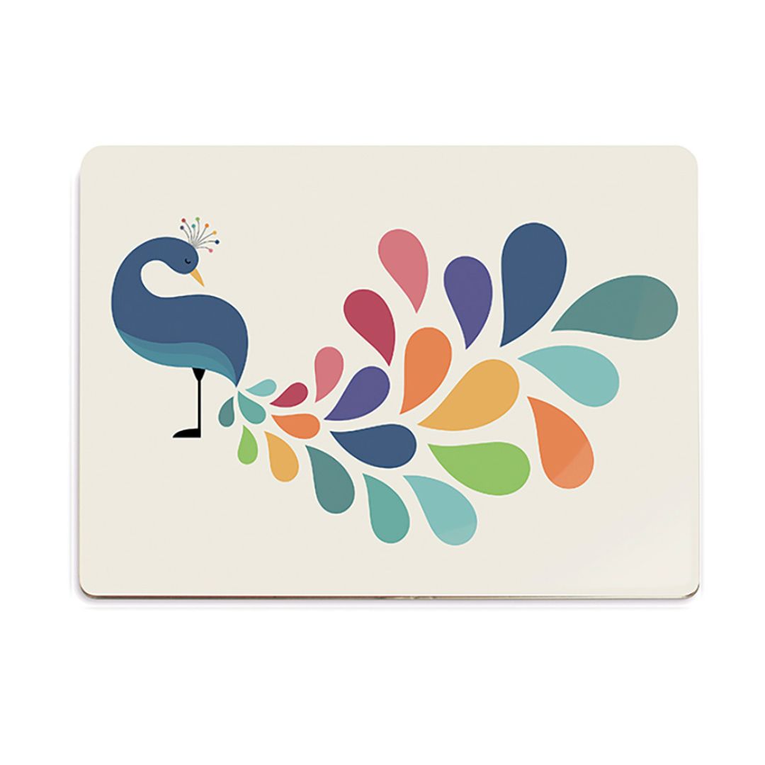 Metalæske med illustration af blå påfugl og halefjer i flotte farver, indeholder pallette med vandmaling til børn, 24 klare farver og 2 pensler fra Vilac fås hos Nordic Simply