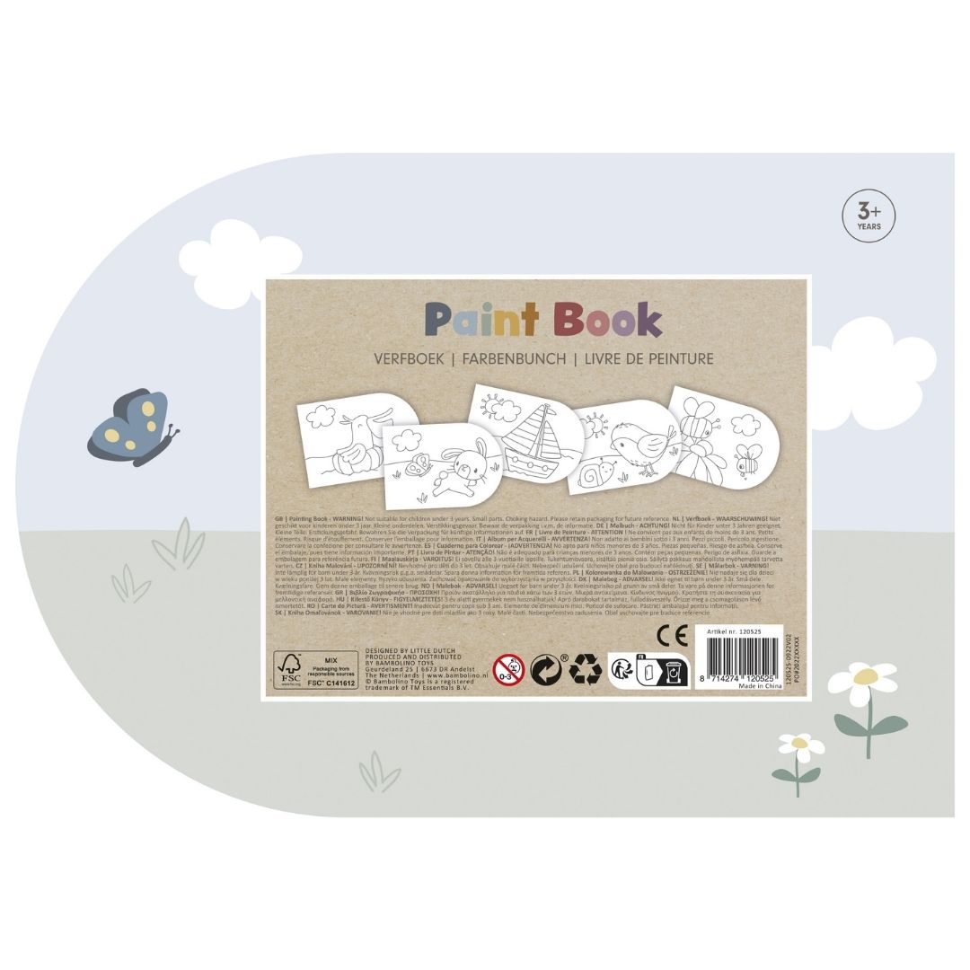 Malebog med dyr til børn fra 3 år og op, fra Little Dutch, set bagfra, fås hos Nordic Simply