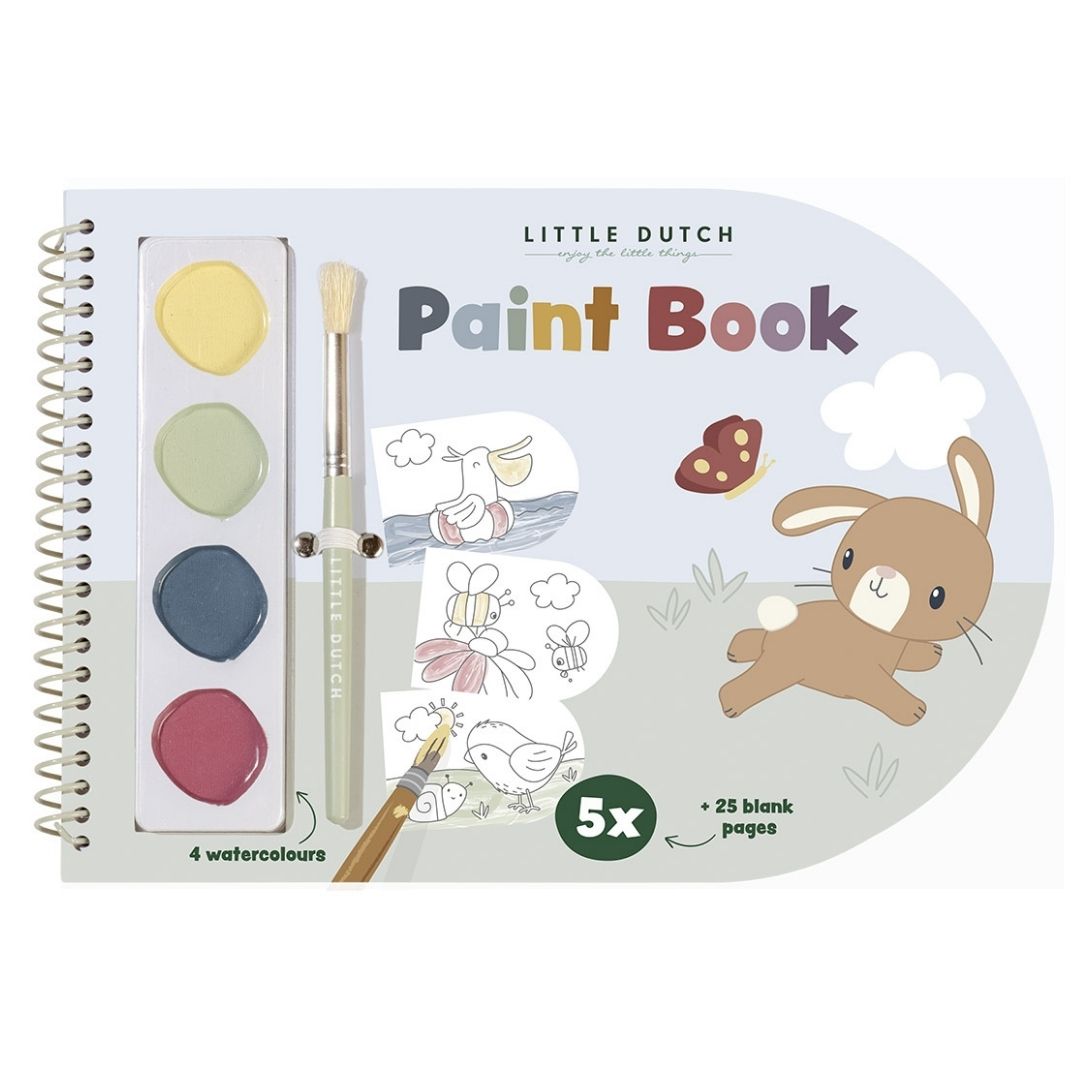 Malebog med dyr, 4 vandfarver og pensel til børn fra Little Dutch