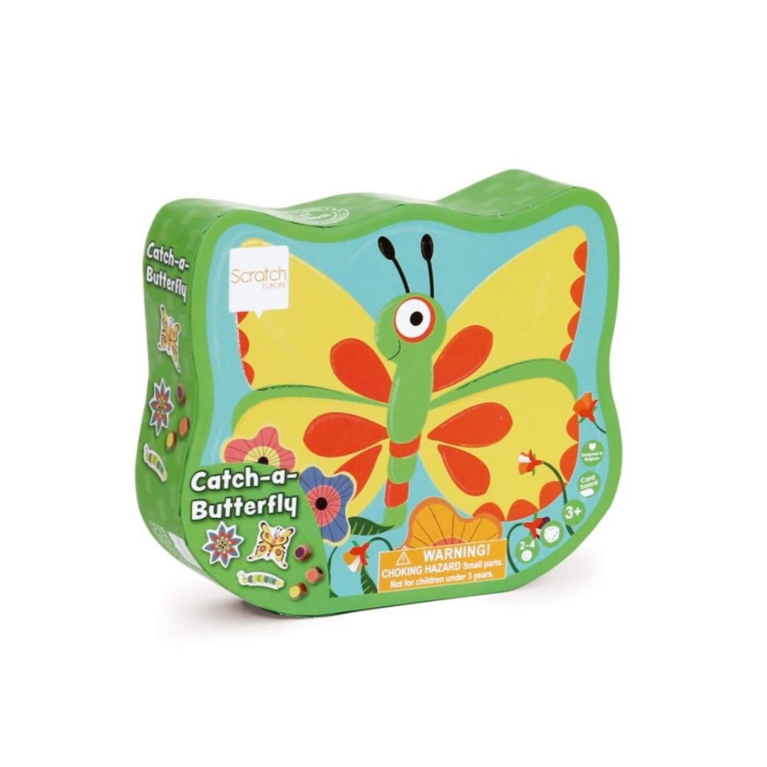 Æske med minispil med sommerfugl, et lille rejsespil til børn fra 3 år og op fra Scratch fås hos Nordic Simply