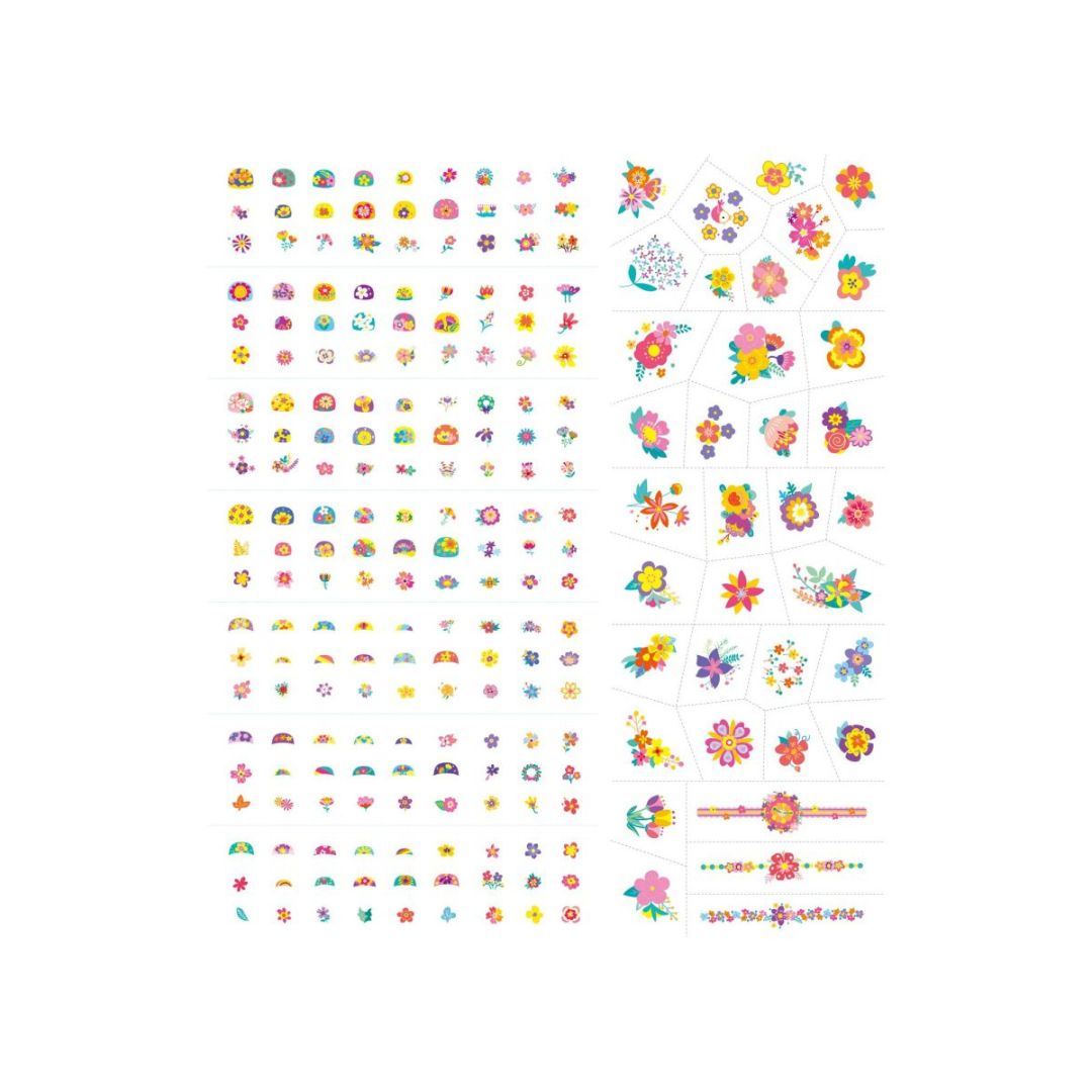 ark med neglestickers og tatoveringer med blomster til børn perfekt til kreativ leg fra Avenir fås hos Nordic Simply