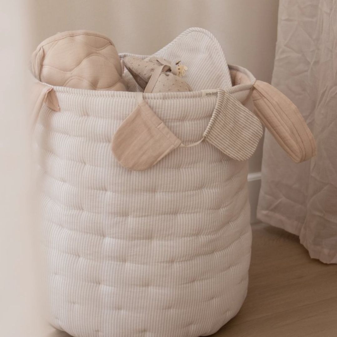 Opbevaringskurv stor beige | Øko-tex® med lækre materialer og plads til legetøj eller vasketøj.