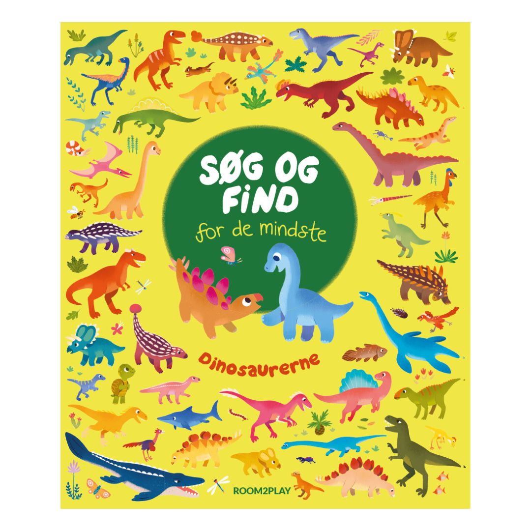 Stor pegebog til børn 2-3 år med dinosaurer, søg og find alle dinoer, tykke sider, god til godnatlæsning, fås hos Nordic Simply