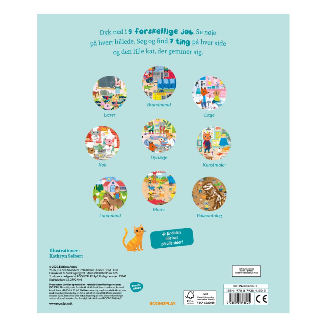 Søg og find bog til børn 2-3 år med arbejdspladser. Stor pegebog med tykke sider, god til godnatlæsning, set fra bagsiden, fås hos Nordic Simply
