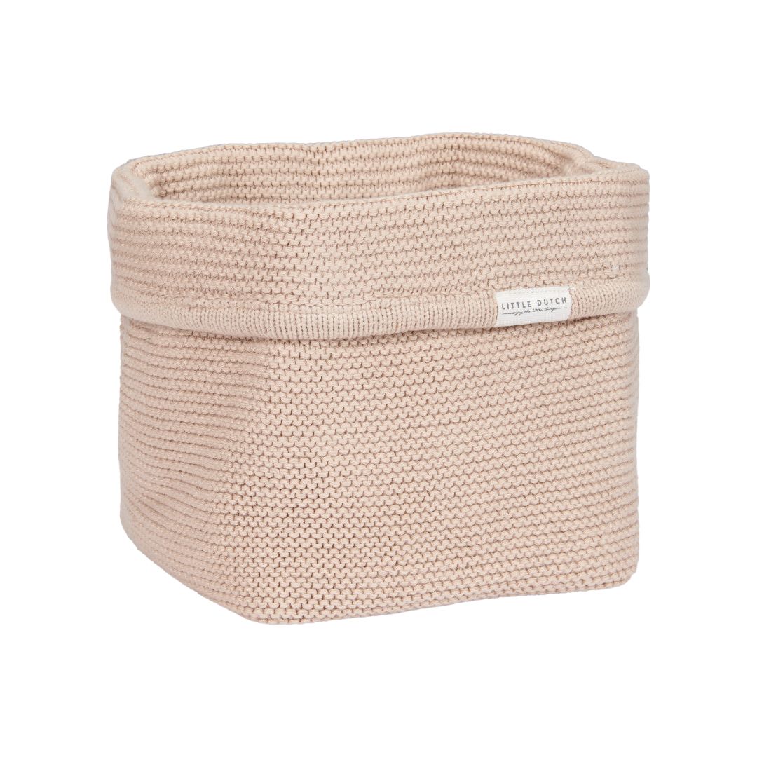 Lille beige puslekurv fra Little Dutch, øko-tex certificeret, perfekt til opbevaring af bleer og babytilbehør.