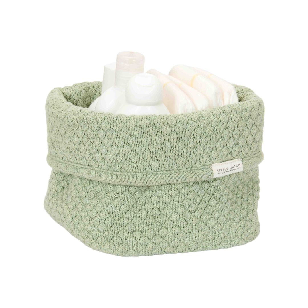 Lille grøn puslekurv med bleer, fra Little Dutch, øko-tex certificeret, perfekt til puslepladsen.