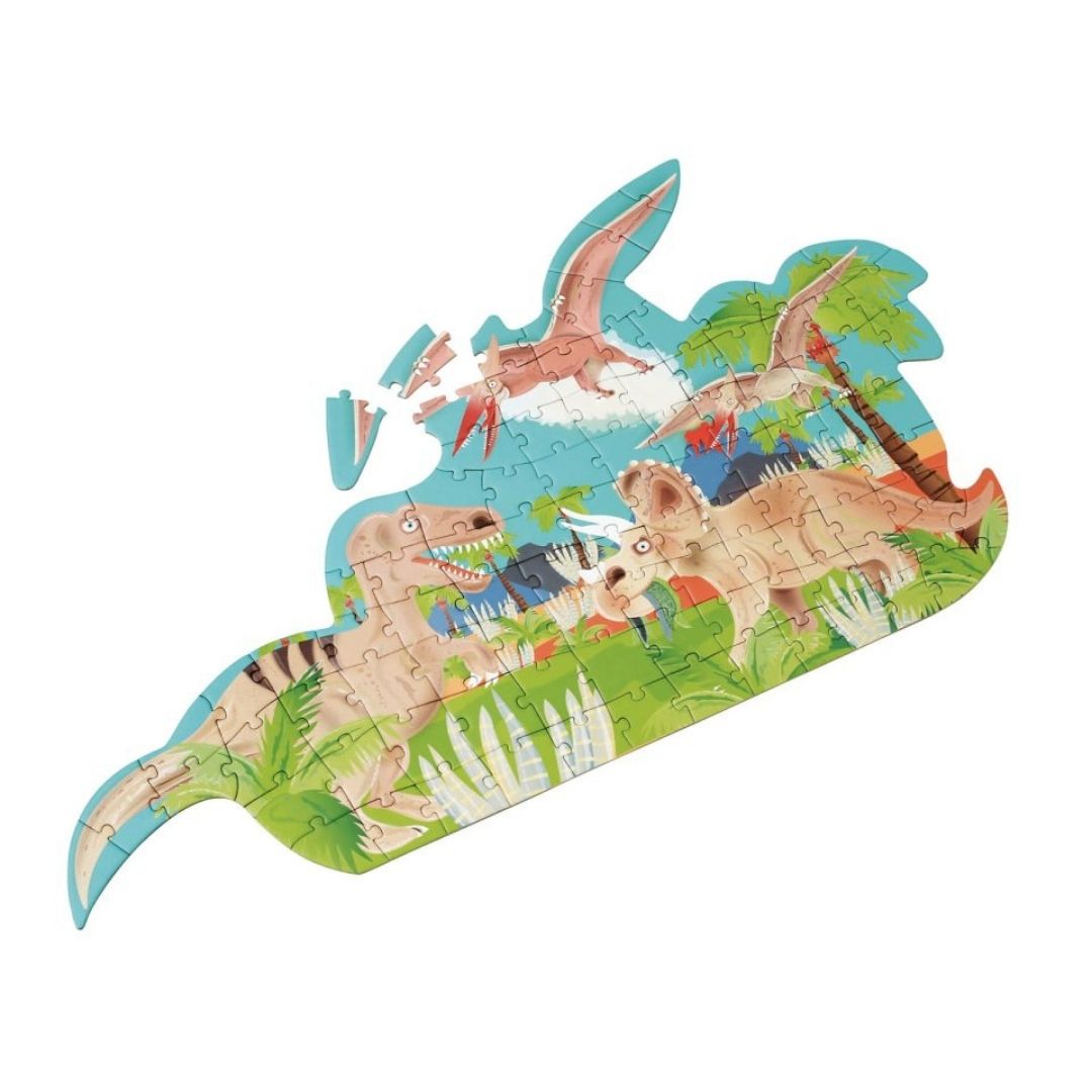 Puslespil med dinosaurer til børn fra 5 år, set på hvid baggrund, 100 brikker fra Scratch fås hos Nordic Simply